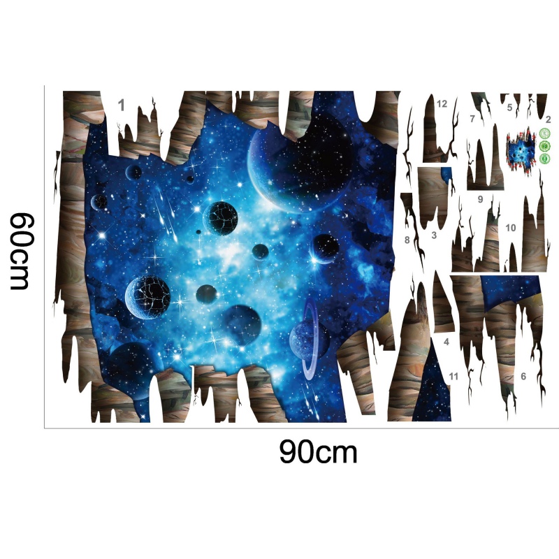 3D Outer Space Wall Stickers Home Decor Mural Art Removable Galaxy Wall